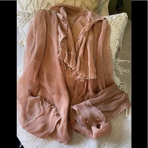 Beautiful feminine pink mauve ruffled blouse